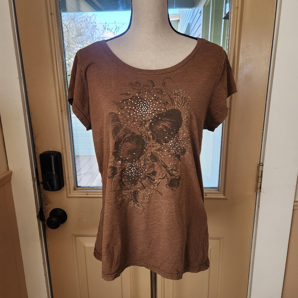 Vintage Y2k Floral Top With Crystals | XL
